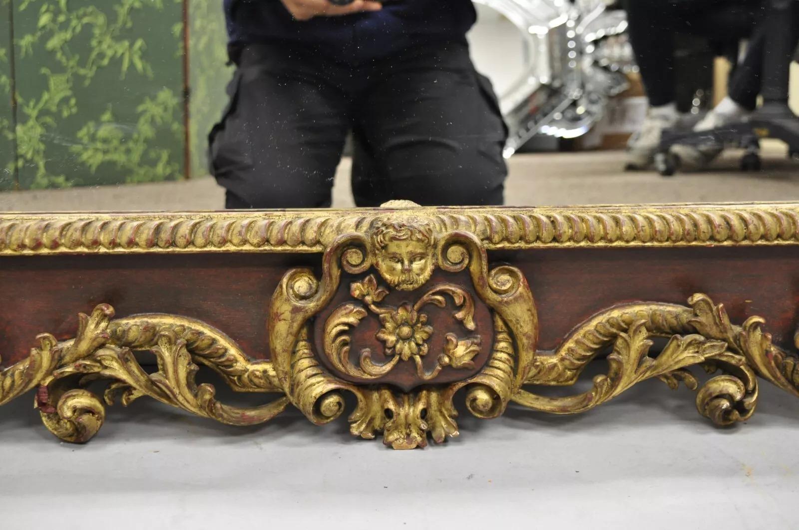 Antique Italian Baroque Figural Mahogany Giltwood Large Wall Mirror w/ Faces For Sale 9