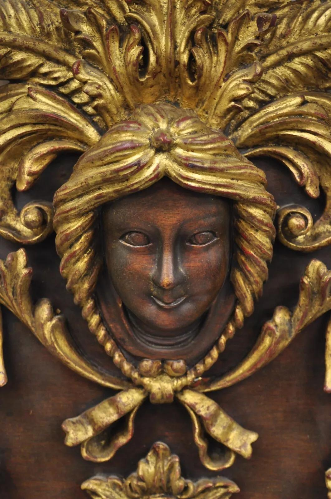 Antique Italian Baroque Figural Mahogany Giltwood Large Wall Mirror w/ Faces For Sale 10