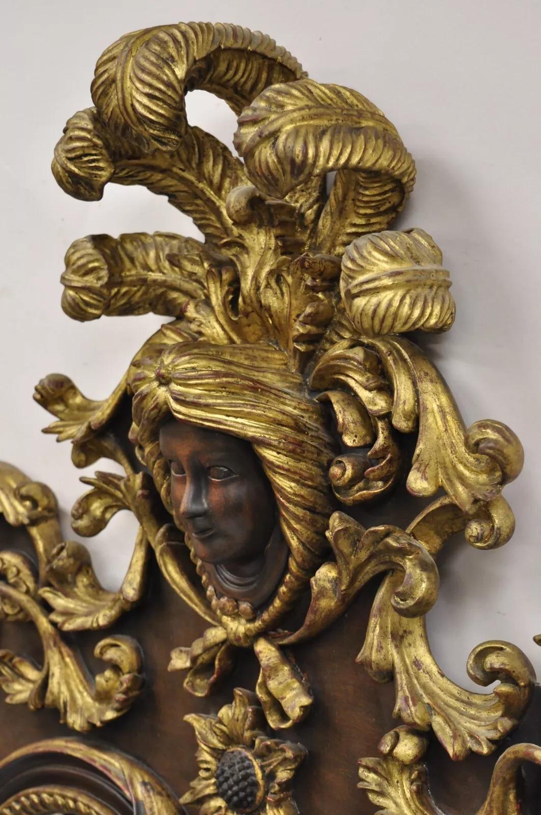 Antique Italian Baroque Figural Mahogany Giltwood Large Wall Mirror w/ Faces In Good Condition For Sale In Philadelphia, PA