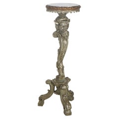 Antique Italian Baroque Figural Wind God Giltwood & Marble Sculpture Stand c1920