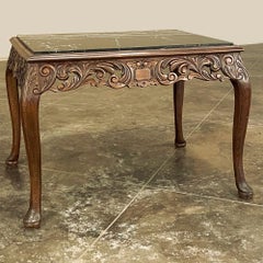 Antique Italian Baroque Fruitwood Marble Top Coffee Table