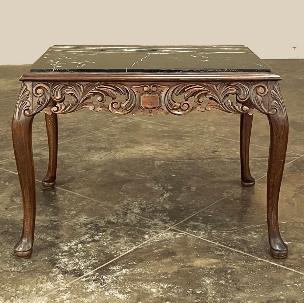 Baroque Revival Antique Italian Baroque Fruitwood Marble Top Coffee Table For Sale