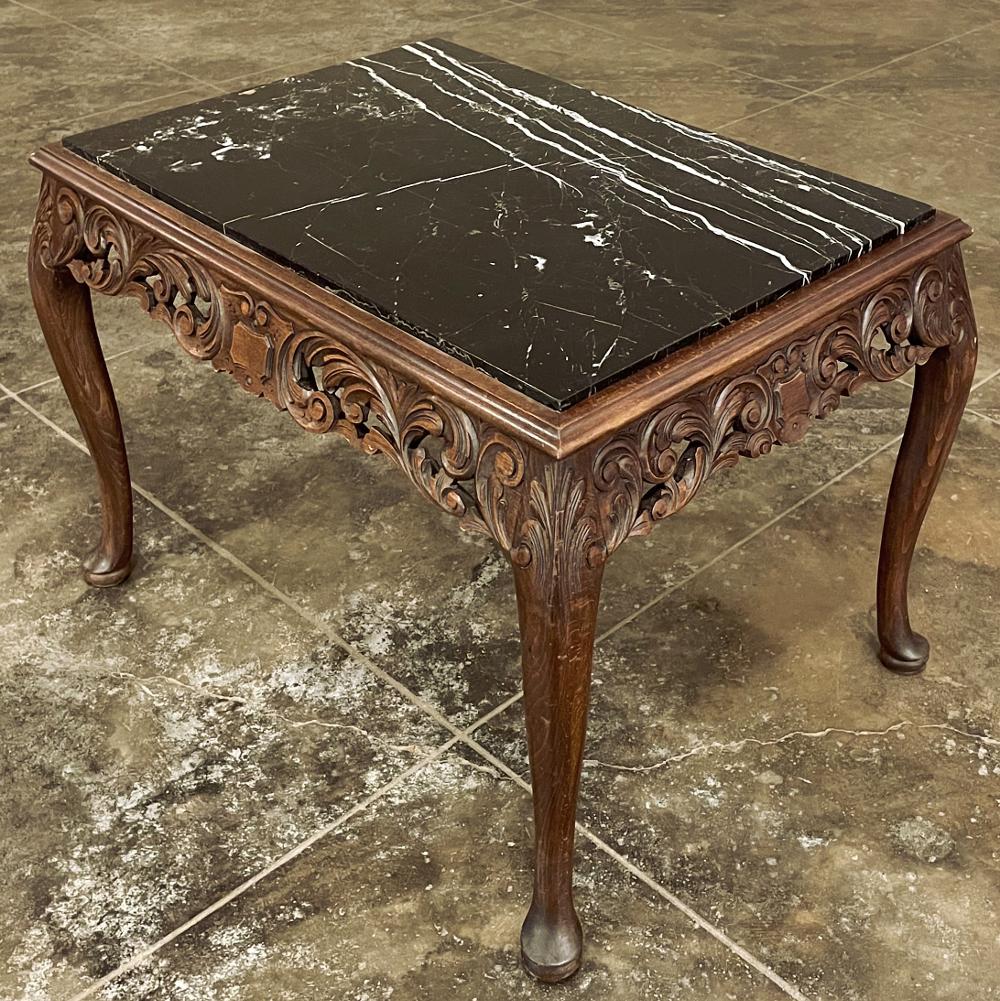 Table basse baroque italienne ancienne en bois fruitier avec plateau en marbre Bon état - En vente à Dallas, TX