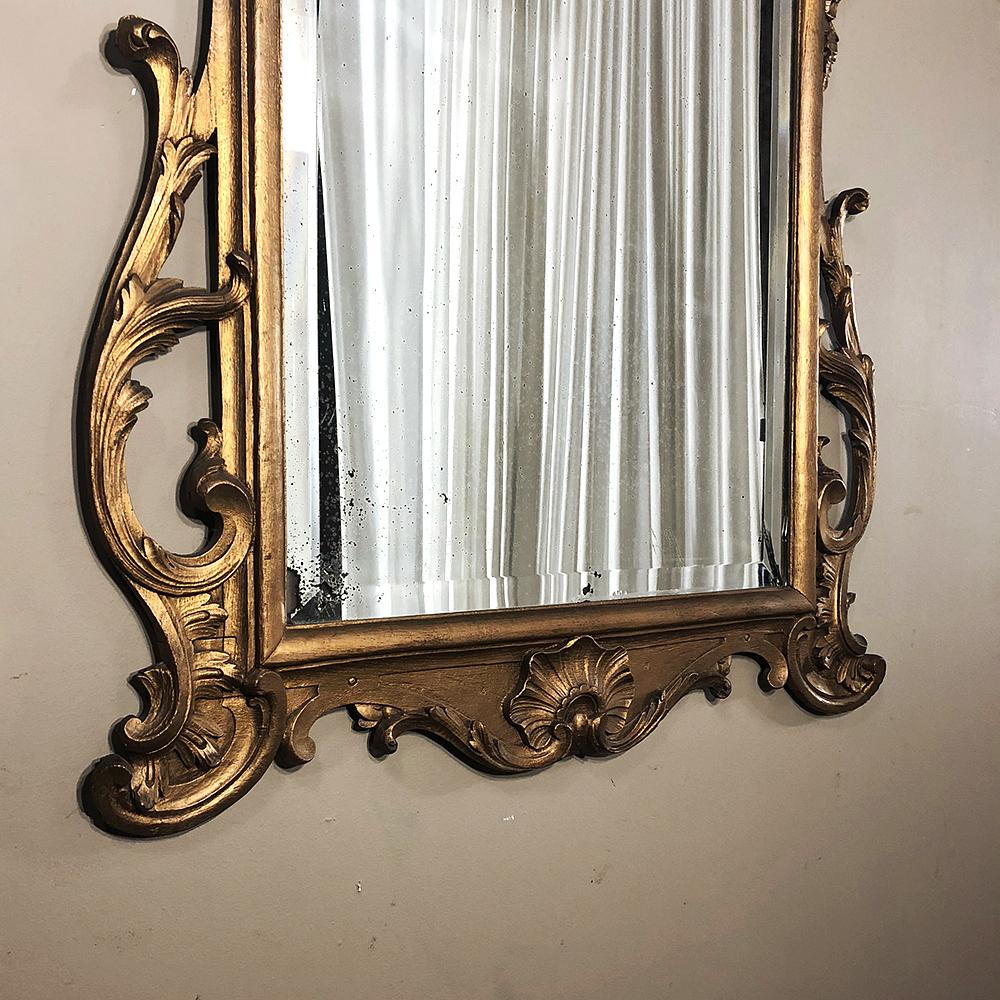 Antique Italian Baroque Gilded Hand Carved Wood Mirror In Good Condition In Dallas, TX