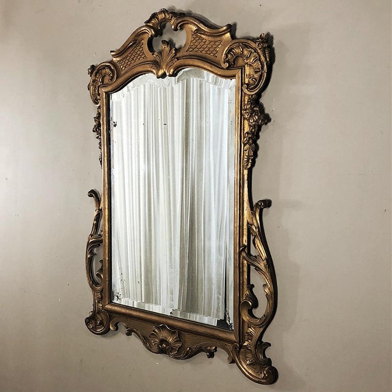 Antique Italian Baroque Gilded Hand Carved Wood Mirror For Sale 2