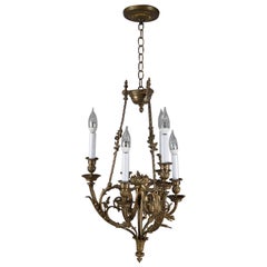 Antique Italian Baroque Gilt Bronze 6-Candle Light Foliate Form Chandelier