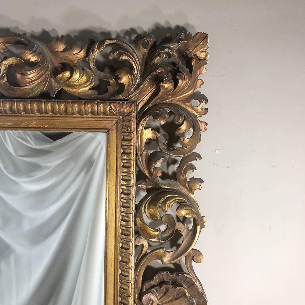 Antique Italian Baroque Giltwood Hand-Carved Mirror 1