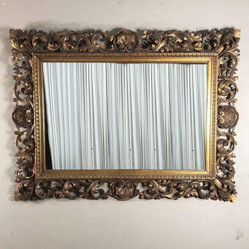 Antique Italian Baroque Giltwood Hand-Carved Mirror 4