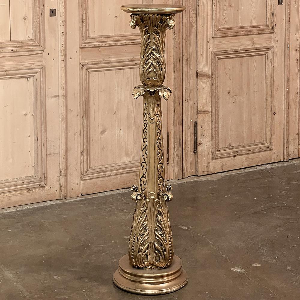 Baroque Revival Antique Italian Baroque Giltwood Pedestal For Sale