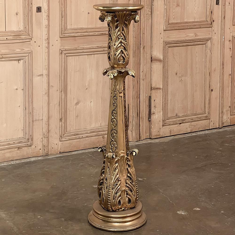Hand-Carved Antique Italian Baroque Giltwood Pedestal For Sale