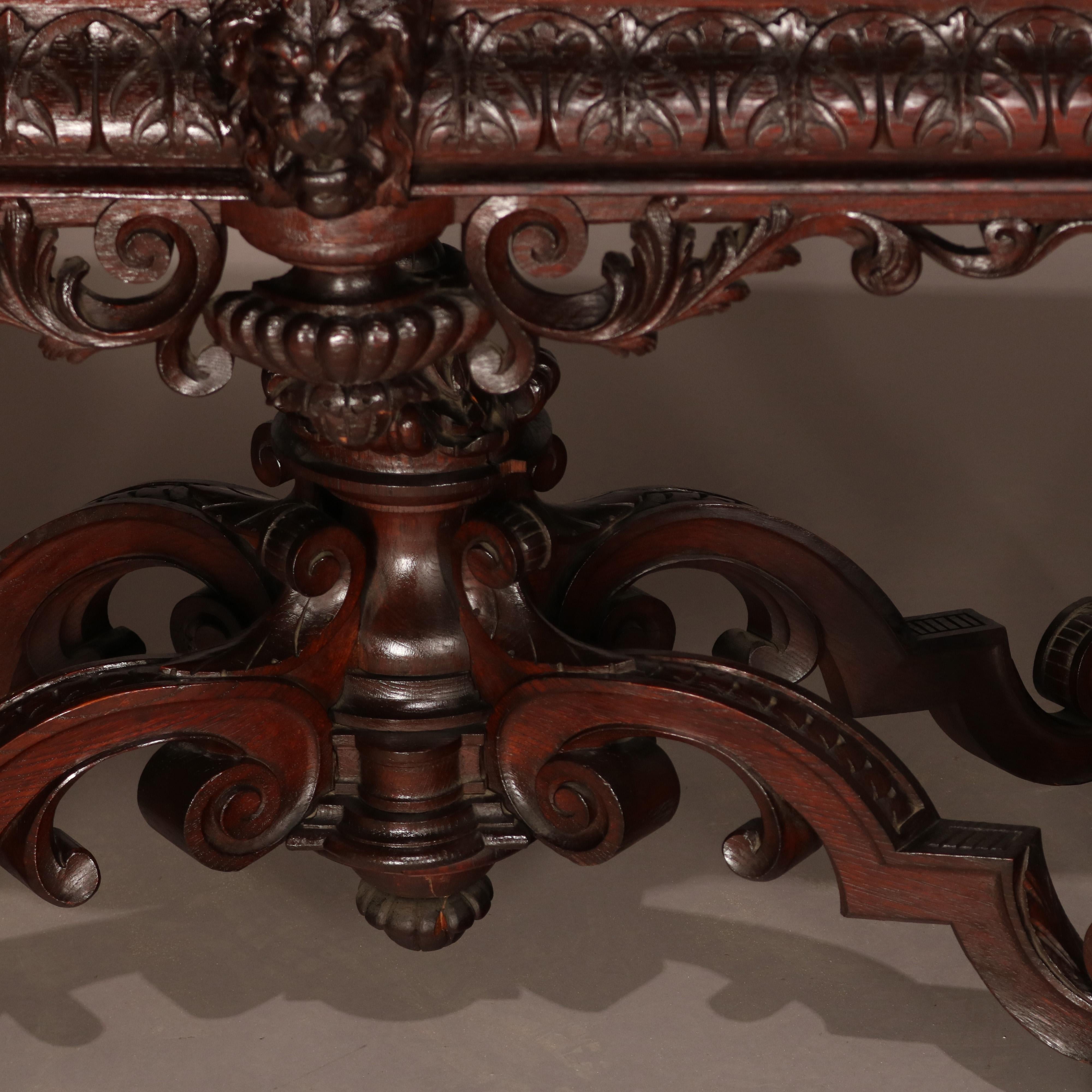 Antique Italian Baroque Hand Carved Figural Mahogany Library Table, circa 1890 6