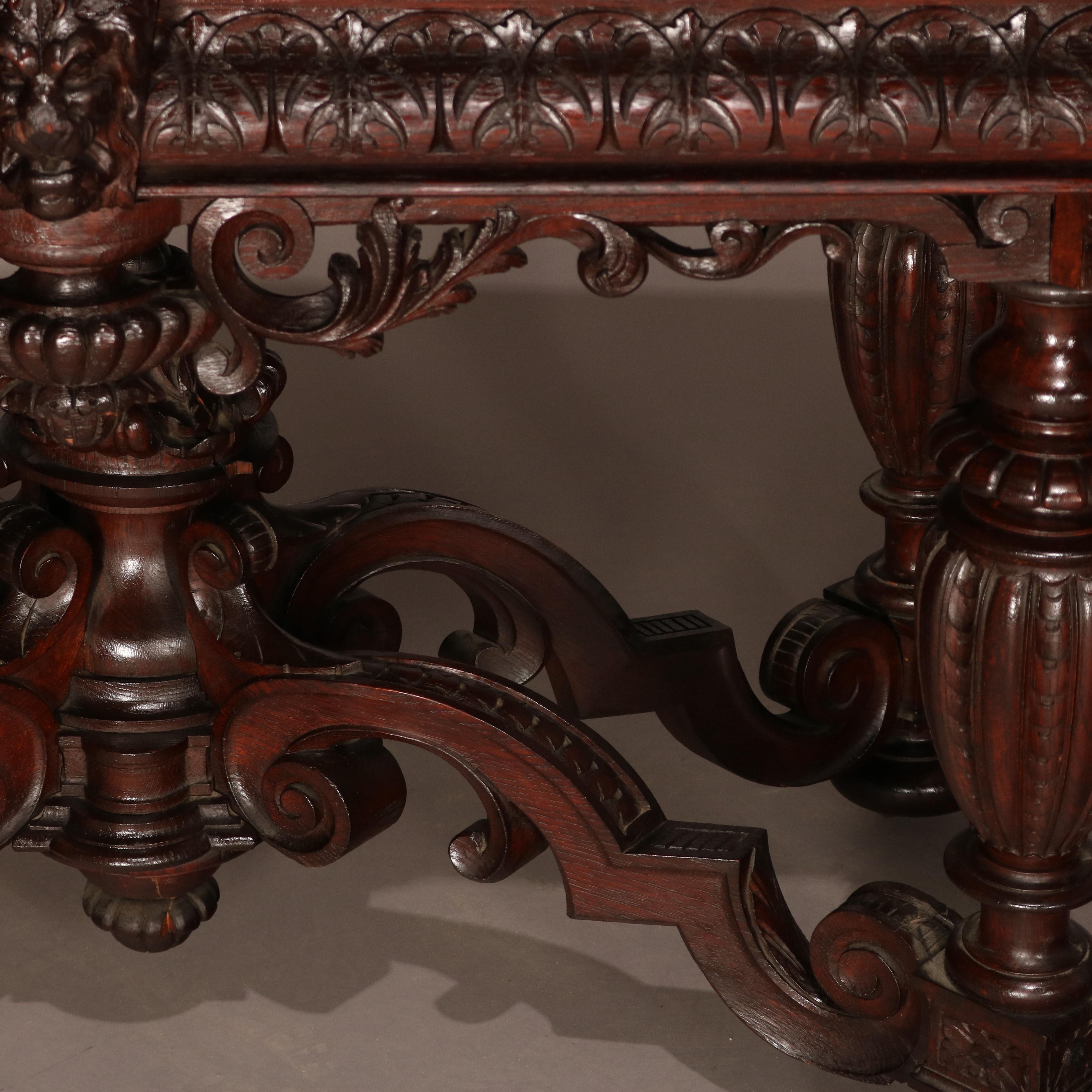 Antique Italian Baroque Hand Carved Figural Mahogany Library Table, circa 1890 7