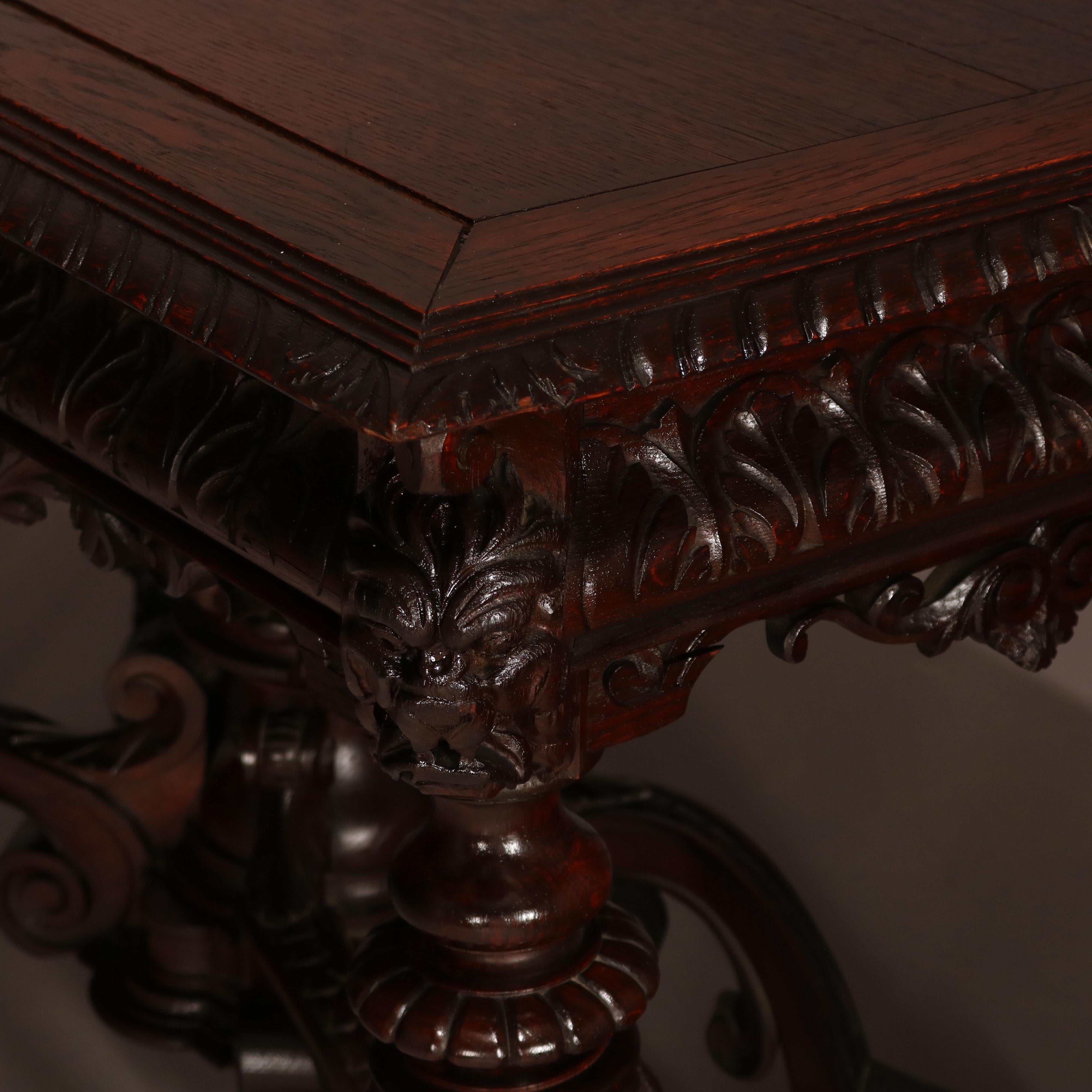 Antique Italian Baroque Hand Carved Figural Mahogany Library Table, circa 1890 8