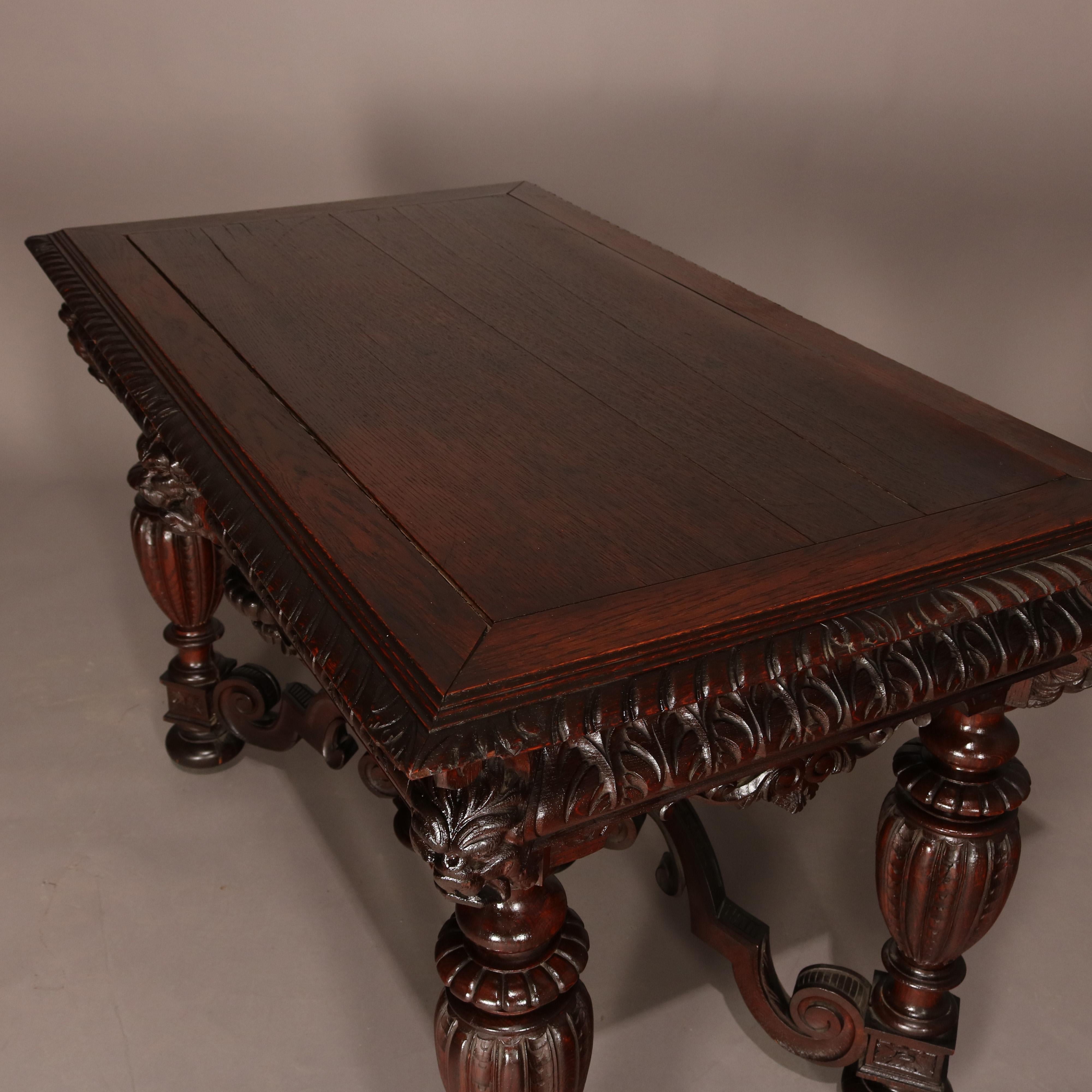 Antique Italian Baroque Hand Carved Figural Mahogany Library Table, circa 1890 9