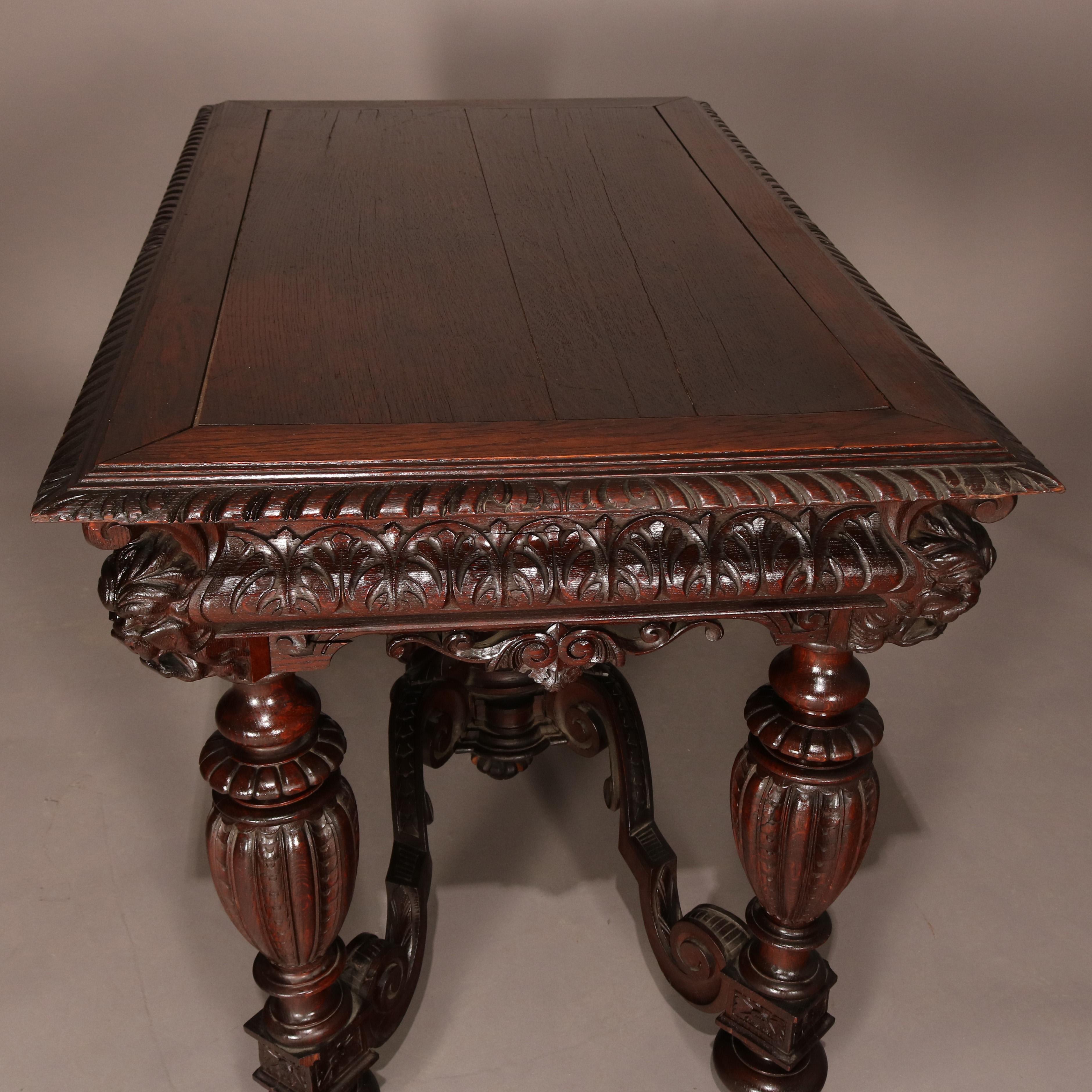 Antique Italian Baroque Hand Carved Figural Mahogany Library Table, circa 1890 10