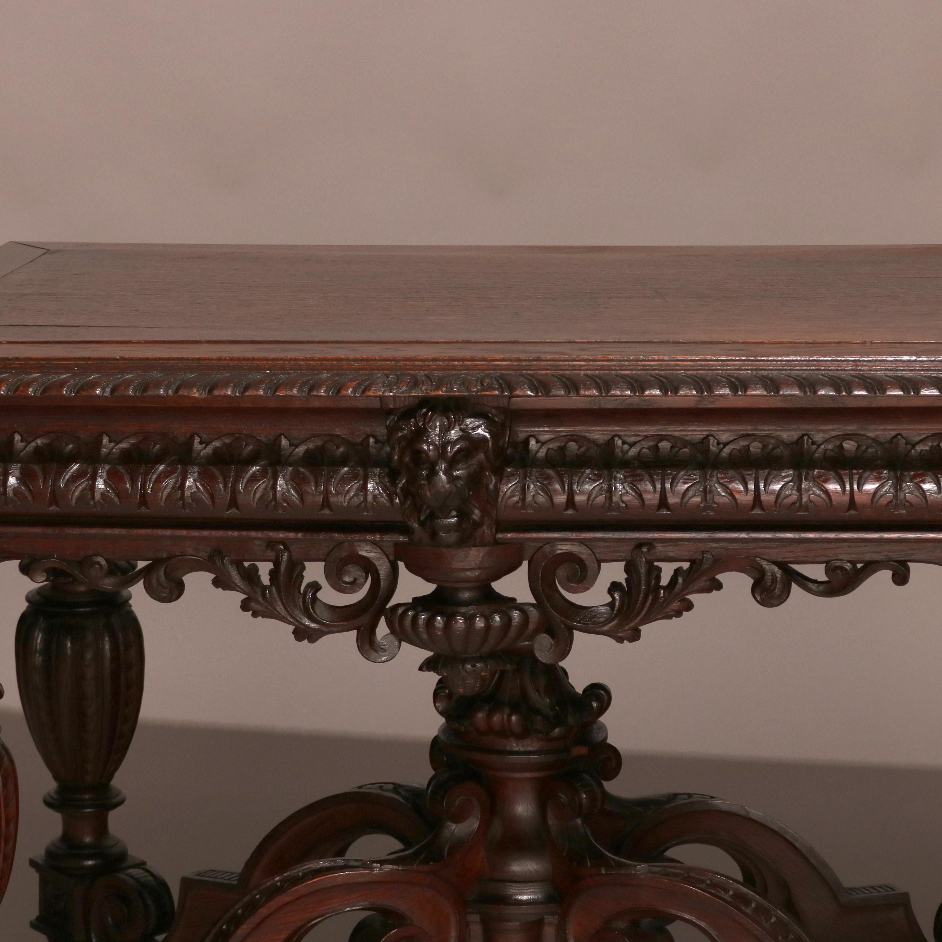 Antique Italian Baroque Hand Carved Figural Mahogany Library Table, circa 1890 3