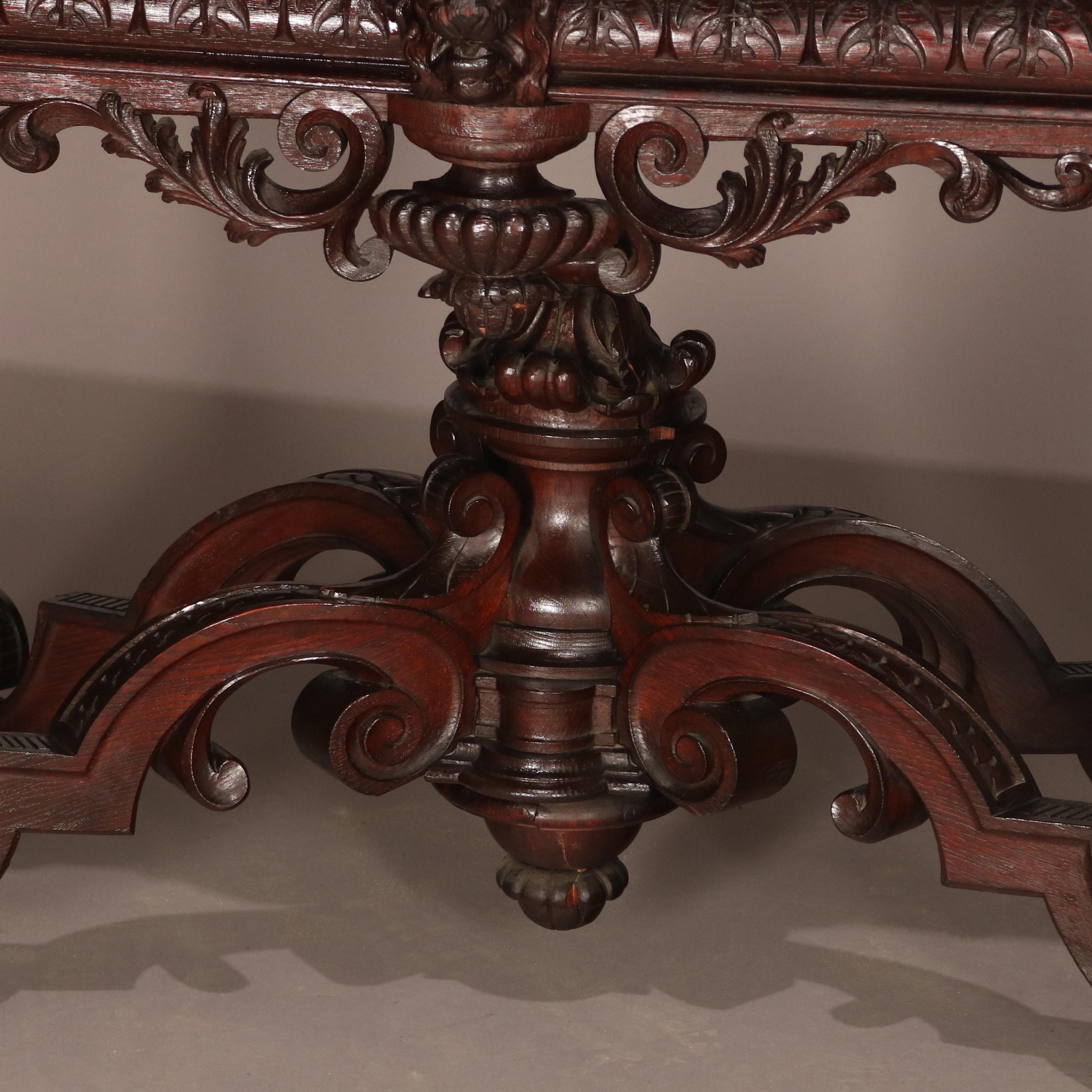 Antique Italian Baroque Hand Carved Figural Mahogany Library Table, circa 1890 4