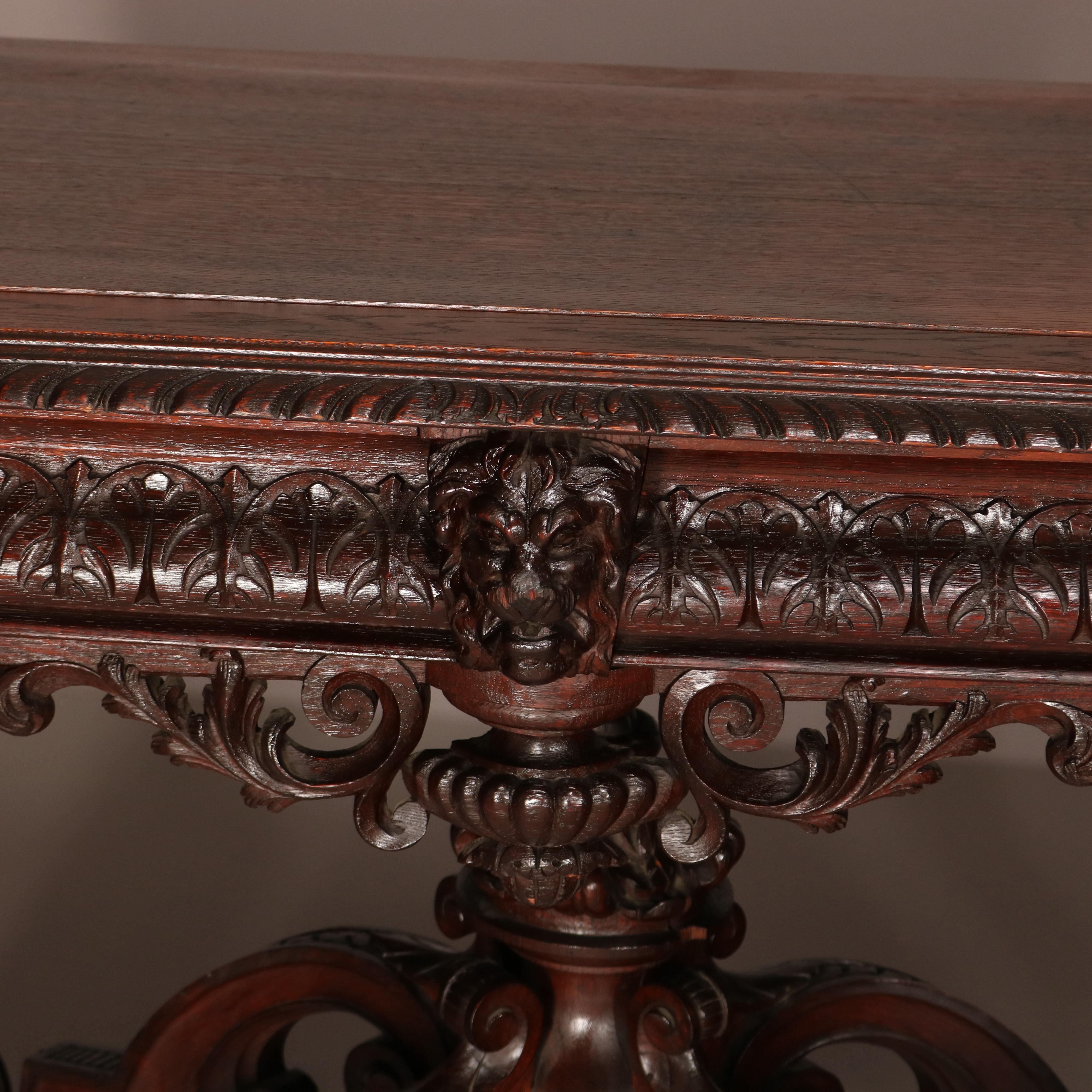 Antique Italian Baroque Hand Carved Figural Mahogany Library Table, circa 1890 5