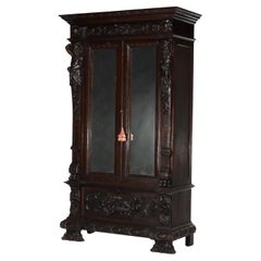 Antique Italian Baroque Heavily Figural Carved Walnut Armoire C1890