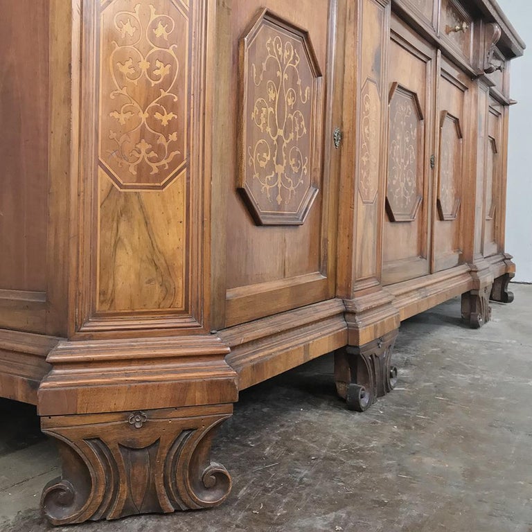 Antique Italian Baroque Inlaid Walnut Buffet For Sale at 1stDibs
