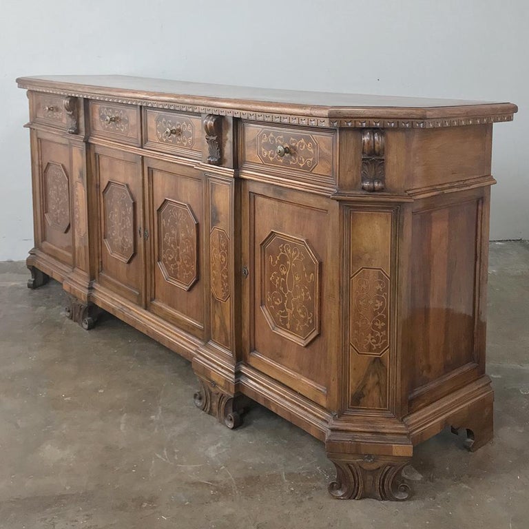 Antique Italian Baroque Inlaid Walnut Buffet For Sale at 1stDibs