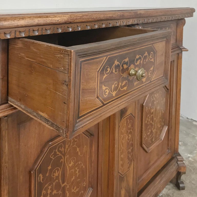Antique Italian Baroque Inlaid Walnut Buffet For Sale at 1stDibs