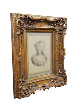 Antique Italian Baroque Madame la Princesse de Lamballe Lithograph Print Framed