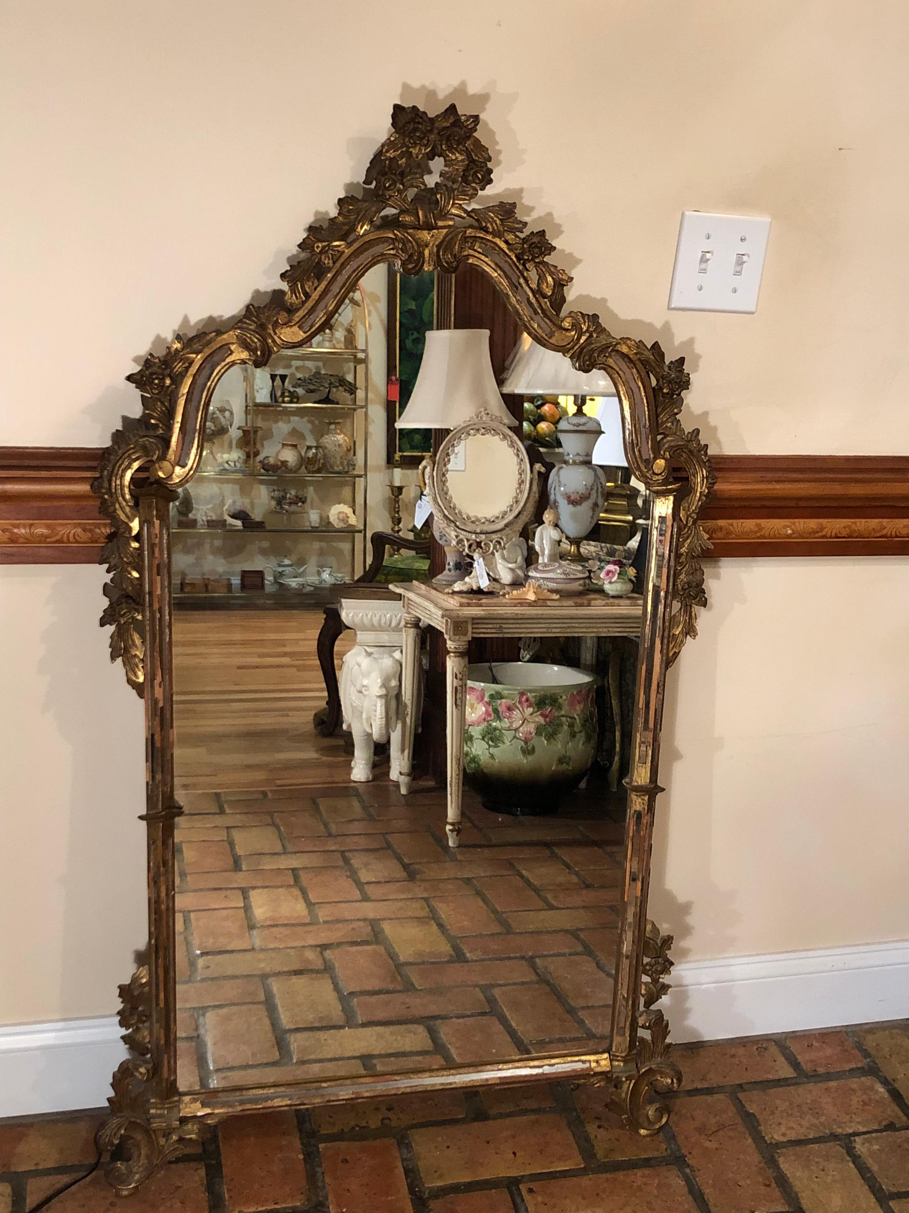 Hand-Carved Antique Italian Baroque Mirror Attributed to Labarge