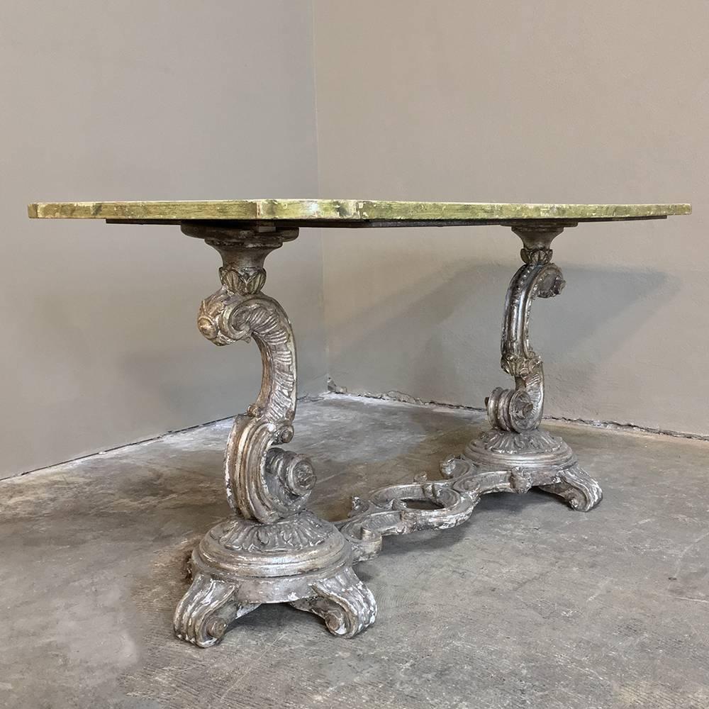 Antique Italian Baroque Silvered Painted Coffee Table with with Faux Marble 4