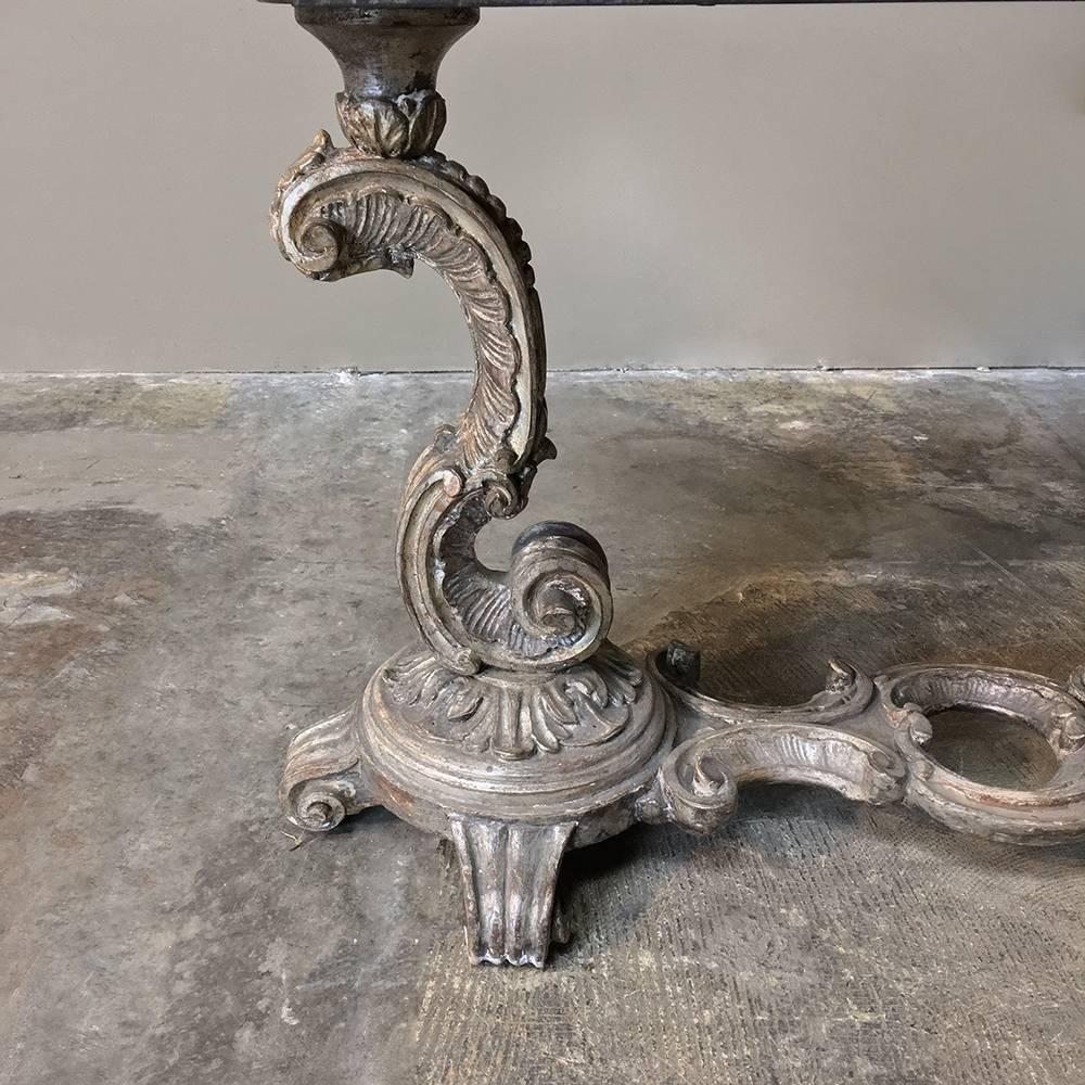 Antique Italian Baroque Silvered Painted Coffee Table with with Faux Marble 1