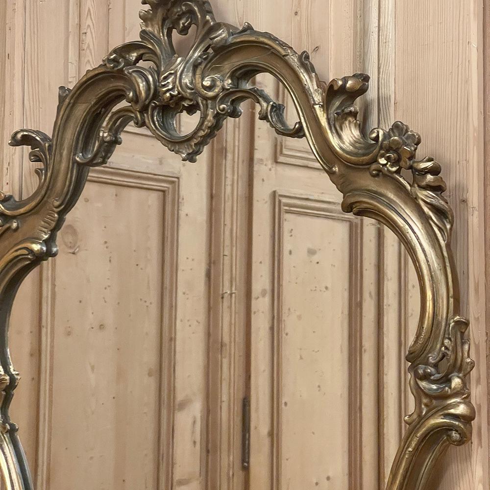 Antique Italian Baroque Patinaed Giltwood Mirror For Sale 7