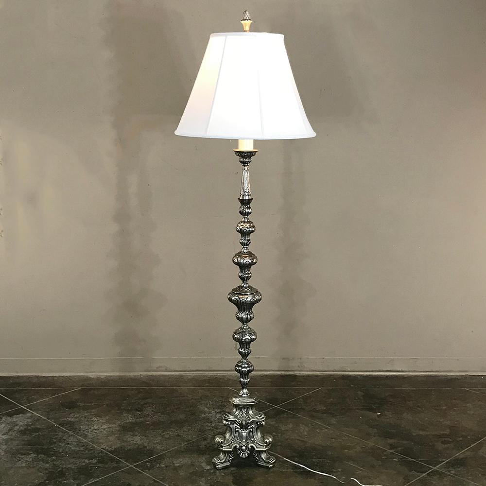 Antique Italian Baroque Silver Plated Brass Floor Lamp 4