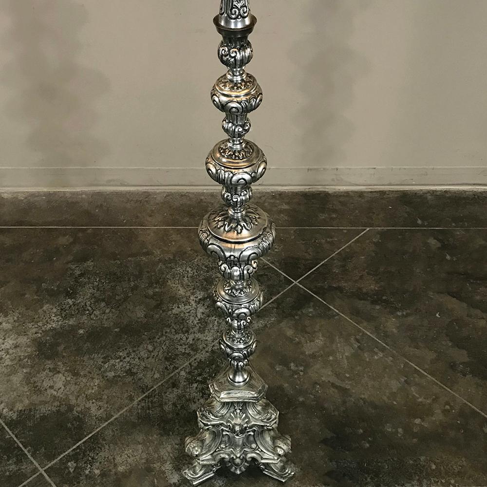 Hand-Crafted Antique Italian Baroque Silver Plated Brass Floor Lamp