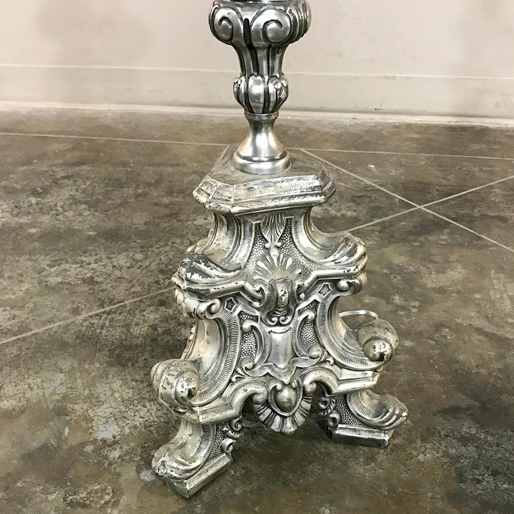 Antique Italian Baroque Silver Plated Brass Floor Lamp In Good Condition In Dallas, TX