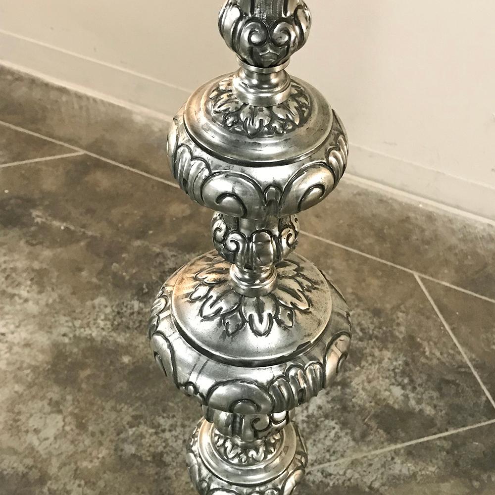 Mid-20th Century Antique Italian Baroque Silver Plated Brass Floor Lamp