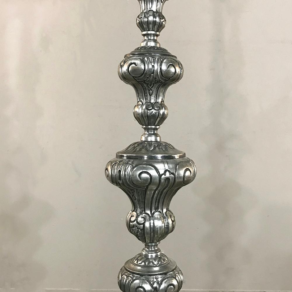 Antique Italian Baroque Silver Plated Brass Floor Lamp 1