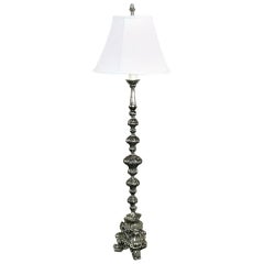 Antique Italian Baroque Silver Plated Brass Floor Lamp