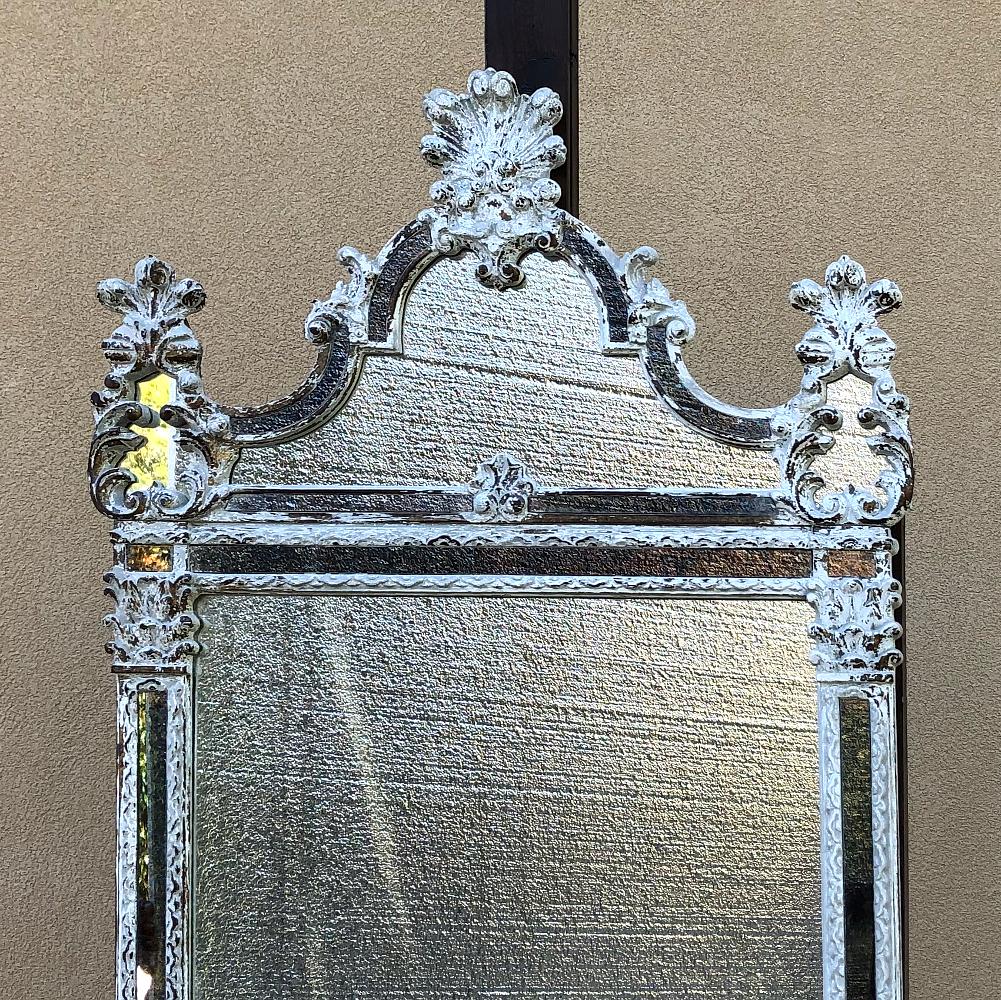 Hand-Painted Antique Italian Baroque Silvered Mirror