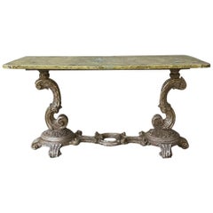 Antique Italian Baroque Silvered Painted Coffee Table with with Faux Marble
