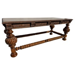 Antique Italian Baroque Style Barley Twist Walnut Writing Table