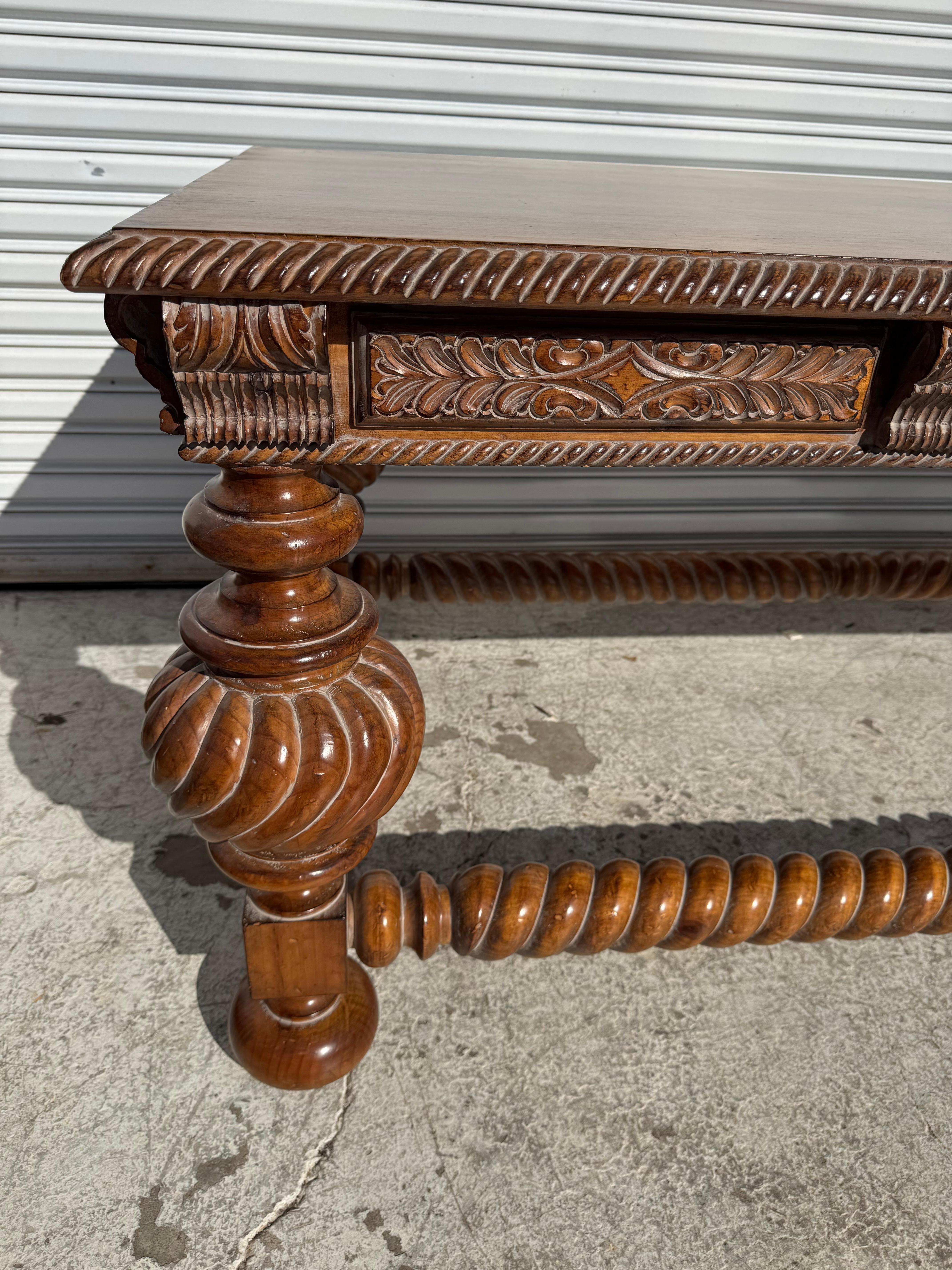 Baroque Revival Antique Italian Baroque Style Barley Twist Walnut Writing Table For Sale