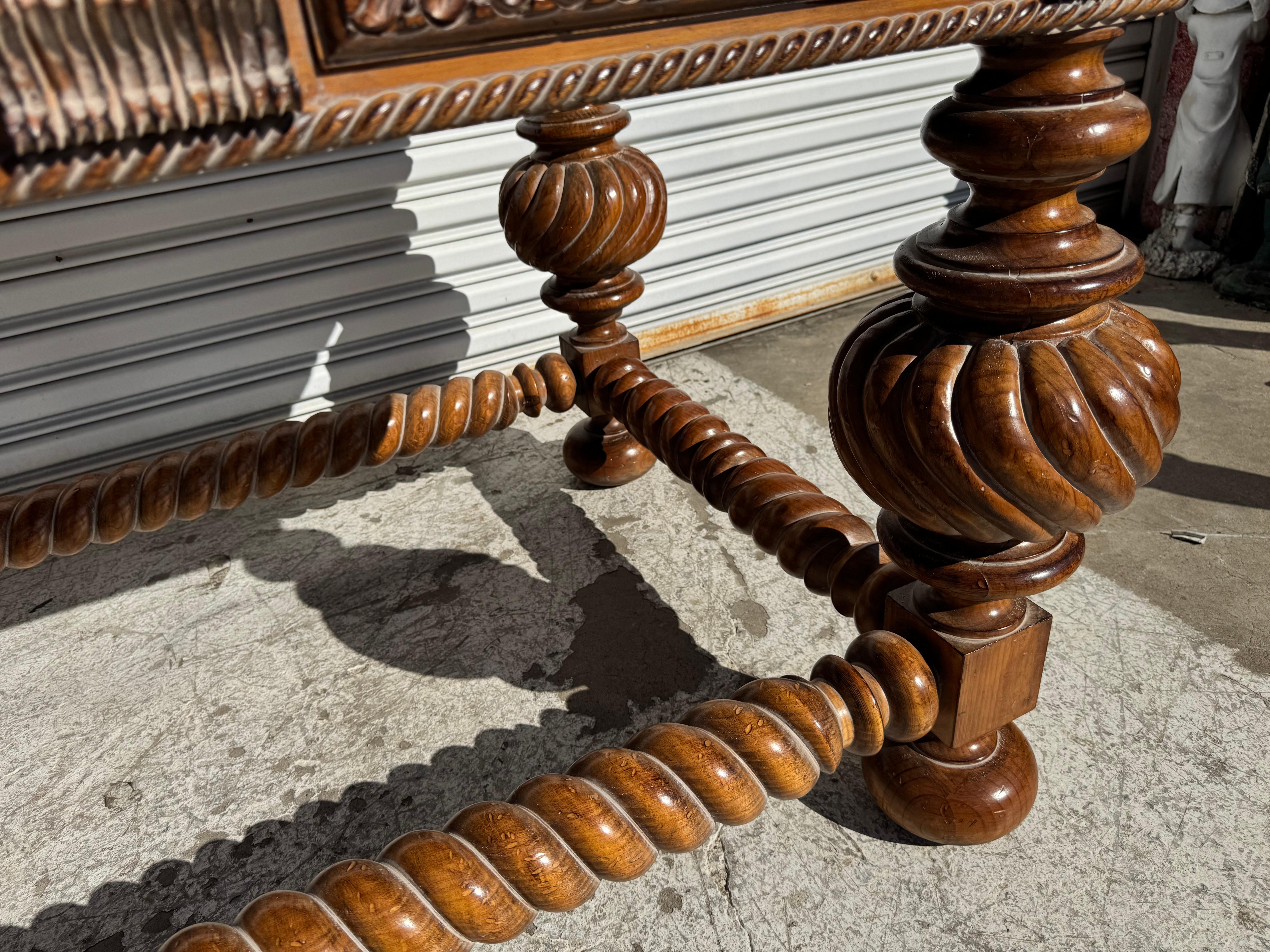 Antique Italian Baroque Style Barley Twist Walnut Writing Table In Good Condition For Sale In Pasadena, TX