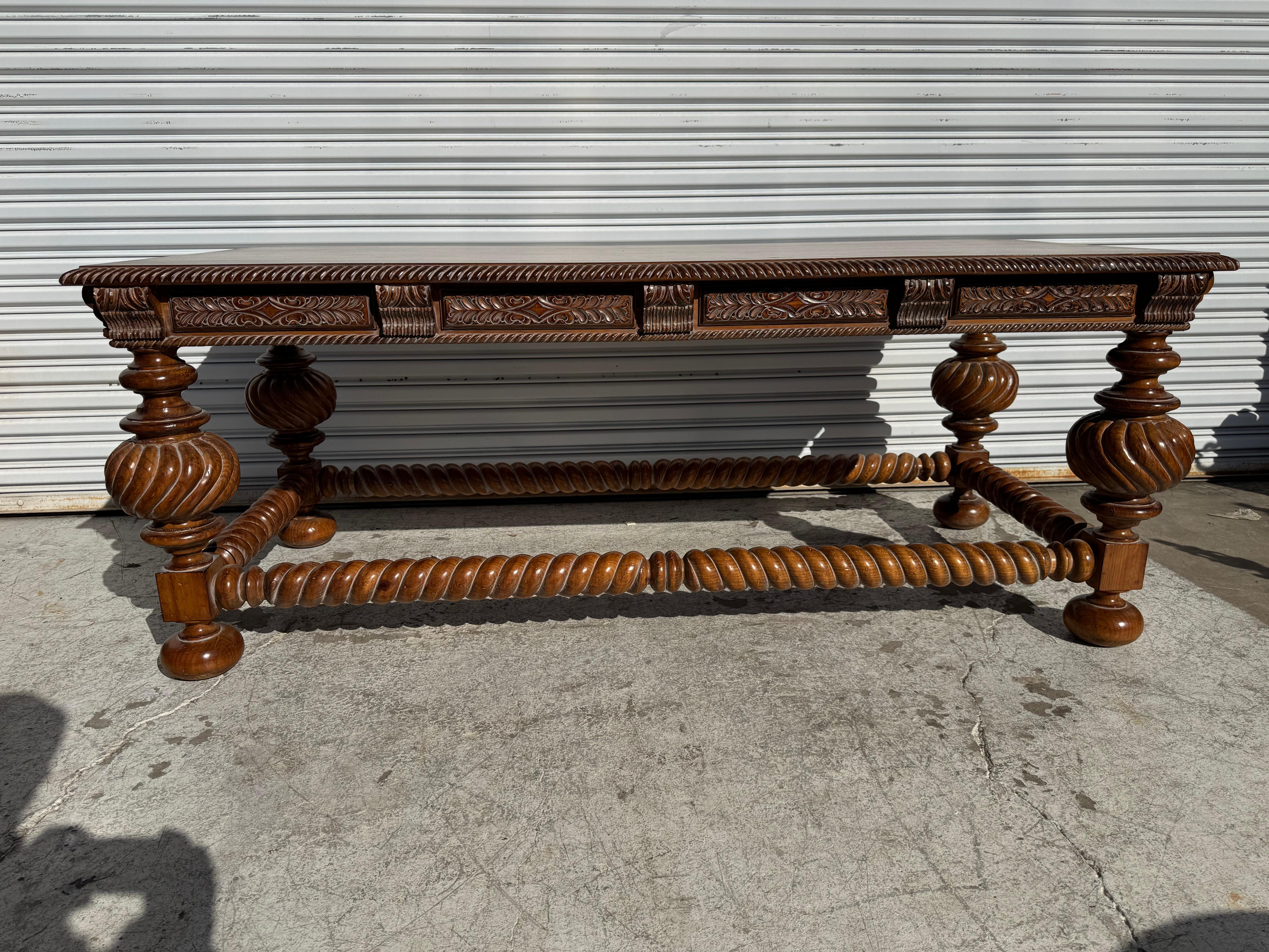 Antique Italian Baroque Style Barley Twist Walnut Writing Table For Sale 3