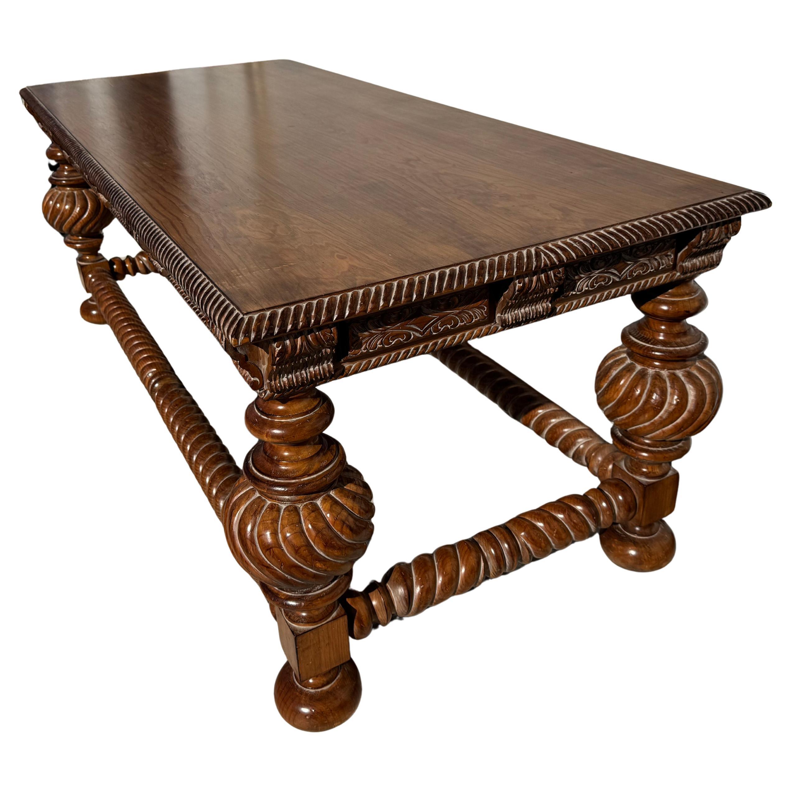 Antique Italian Baroque Style Barley Twist Walnut Writing Table For Sale