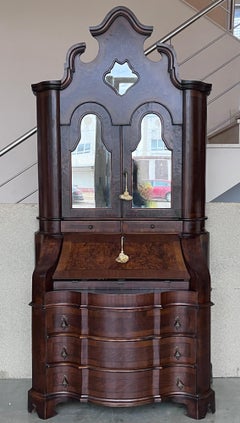 Antique Italian Baroque Style Burl Walnut Secretary Cabinet