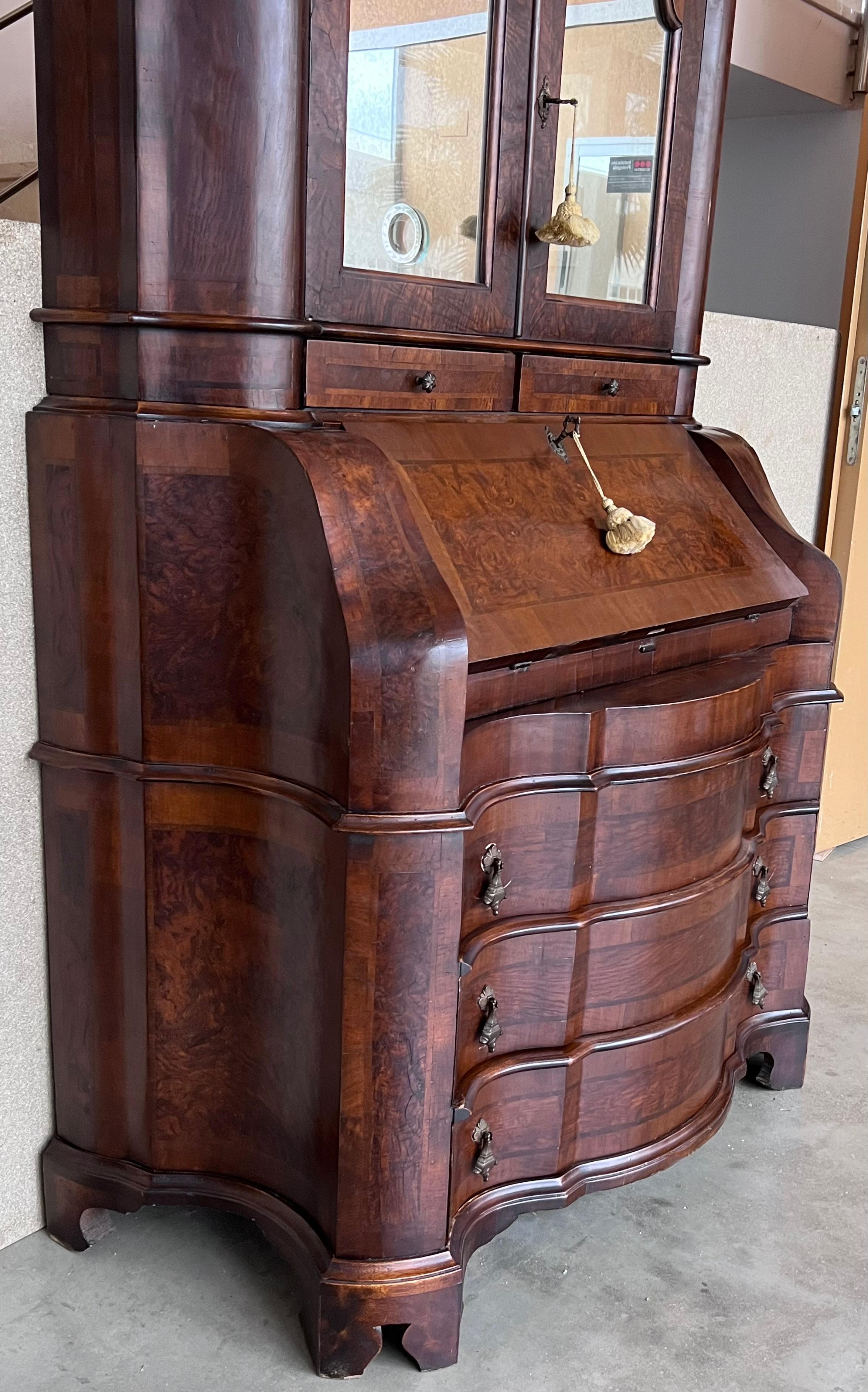 Antique Italian Baroque Style Burl Walnut Secretary Cabinet For Sale 3