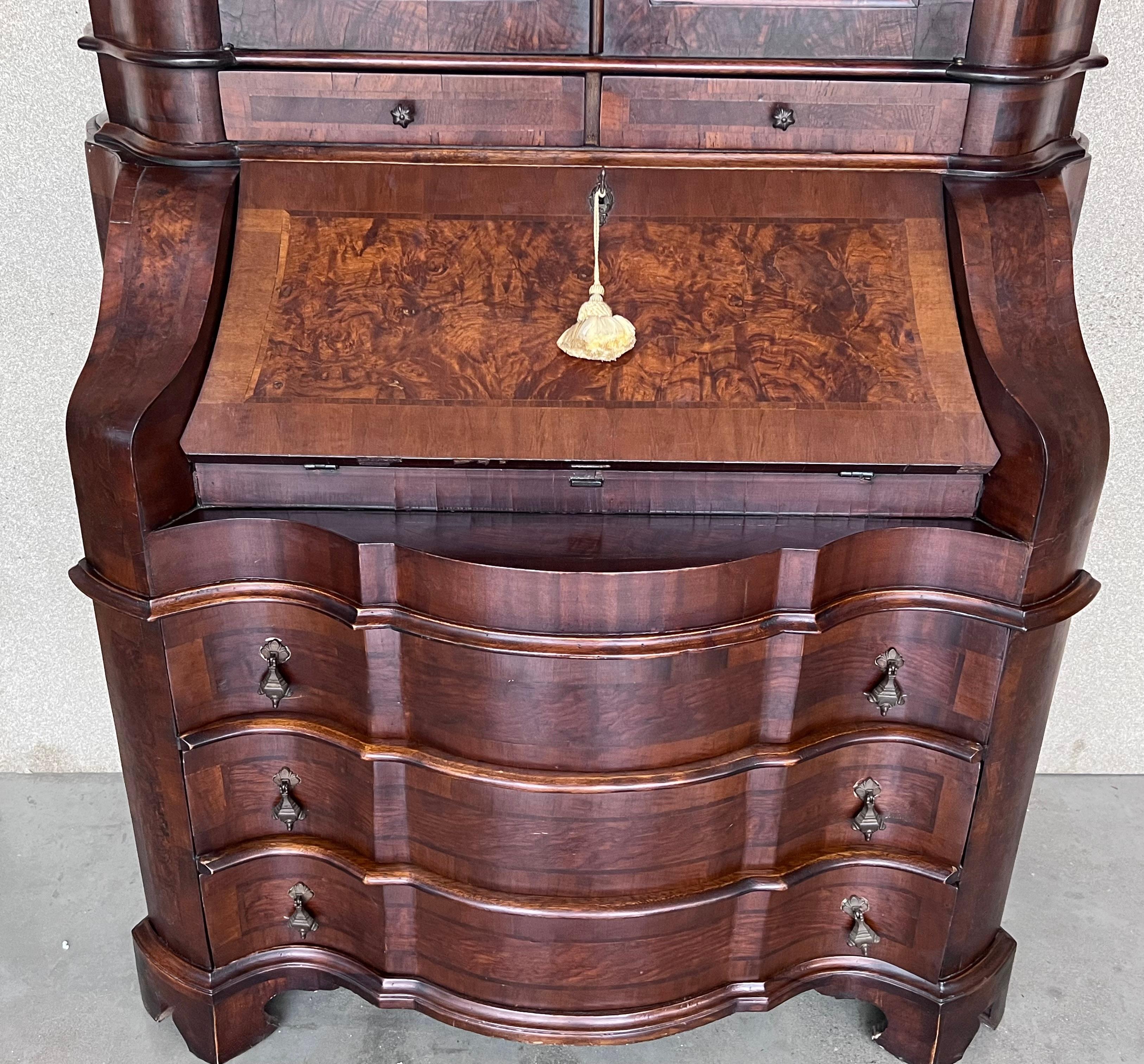 Antique Italian Baroque Style Burl Walnut Secretary Cabinet For Sale 4