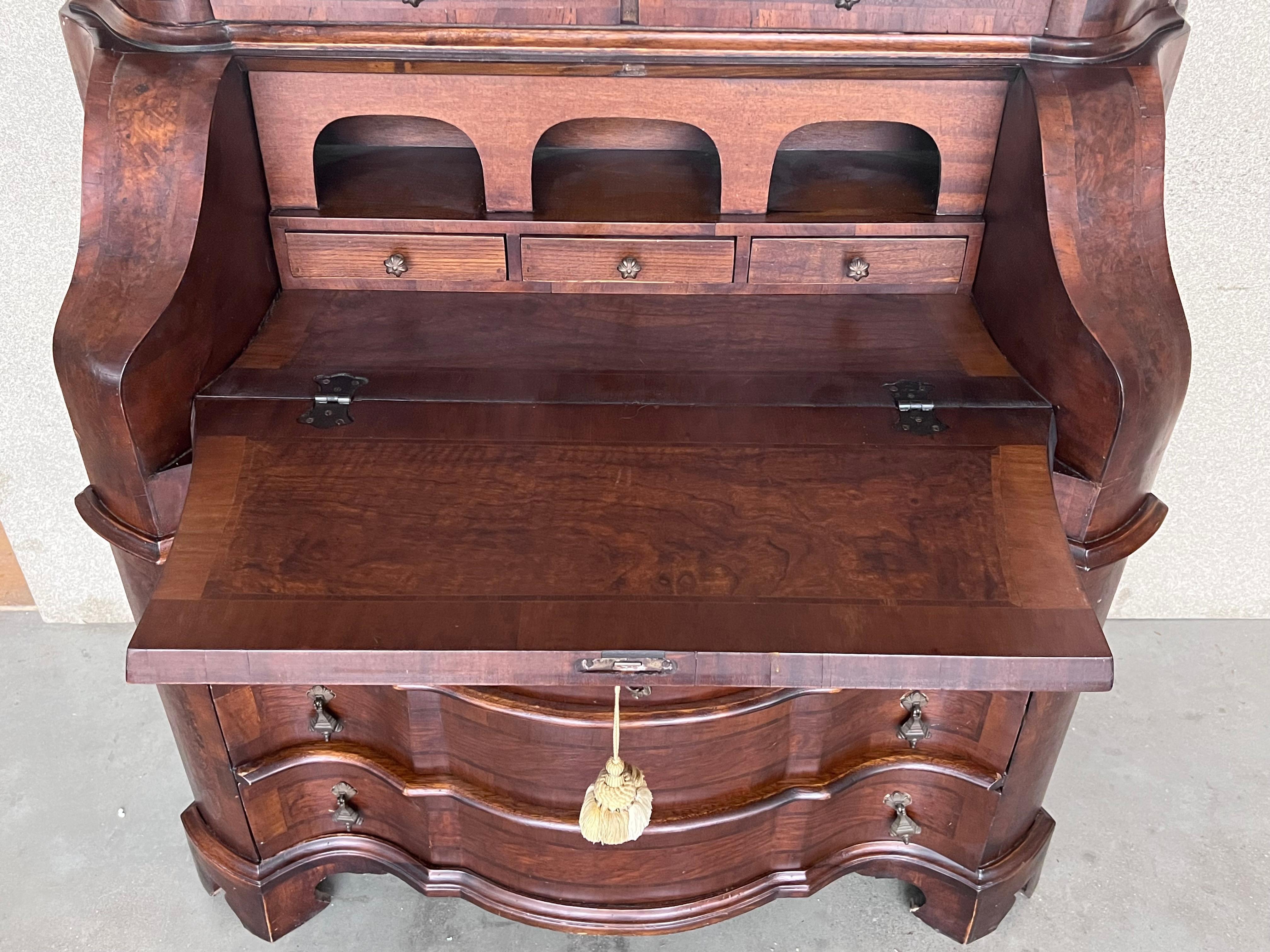 Antique Italian Baroque Style Burl Walnut Secretary Cabinet For Sale 5
