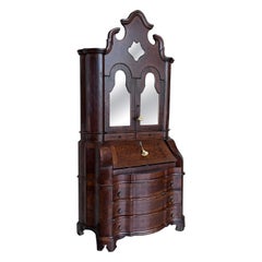 Antique Italian Baroque Style Burl Walnut Secretary Cabinet