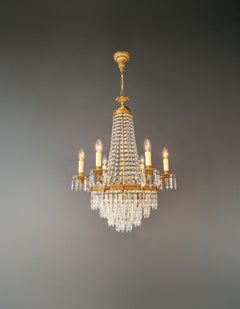 Antique Italian Baroque Style Crystal Chandelier Brass Basket Form Restored